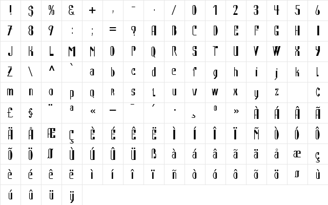 Automat LT Regular Regular  glyph index