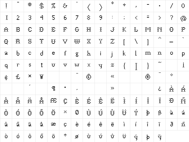 P22FolkArt Block  glyph index