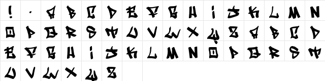 Writers condensed Regular  glyph index