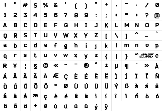 Bender Black  glyph index