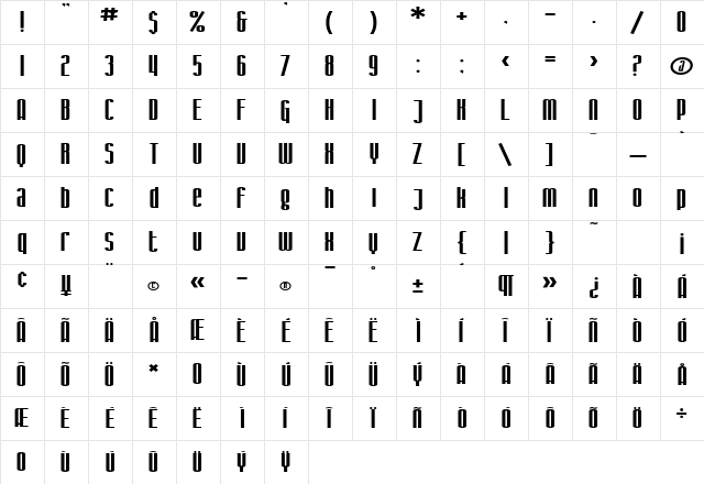 SF Iron Gothic Extended Regular  glyph index