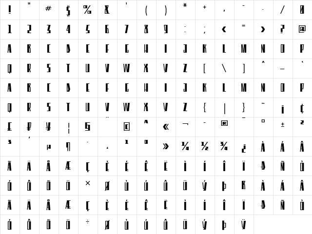 Eleventh Square Regular  glyph index