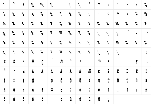 Old-Town Left Regular  glyph index