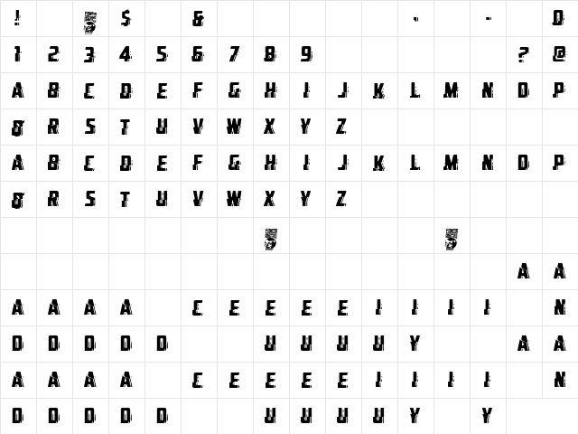 comandante Glitch Regular  glyph index