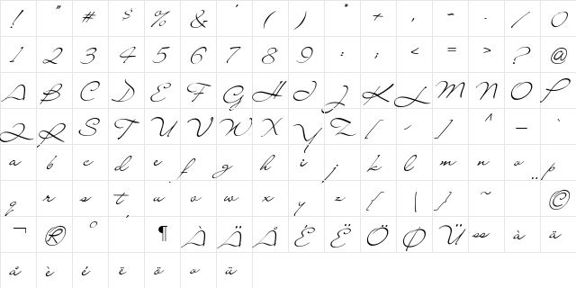 Liana Regular  glyph index