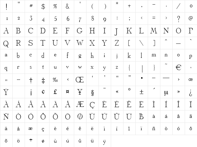Chapel Regular  glyph index