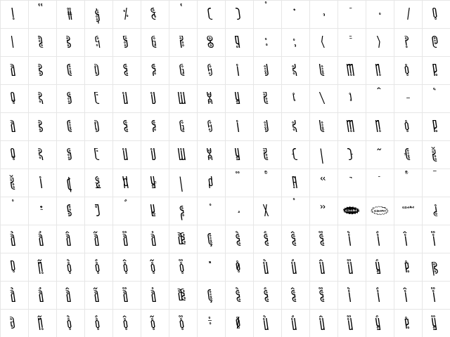 Underground Rose Leftalic Italic  glyph index