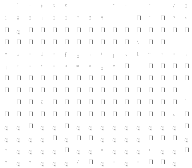 nada-Regular Regular  glyph index