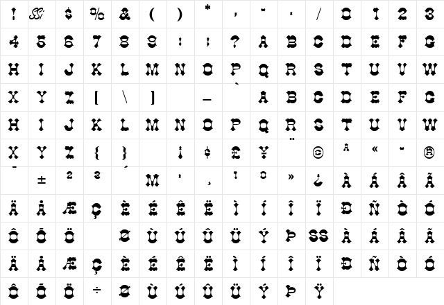 AlamoCapsSSK Regular  glyph index