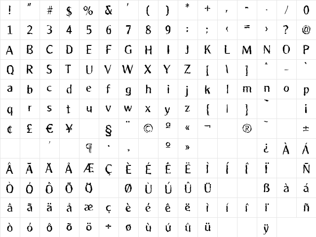 AlexanderBeckerRandom Regular  glyph index