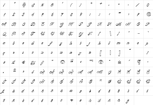 BallantinesOutline Bold  glyph index