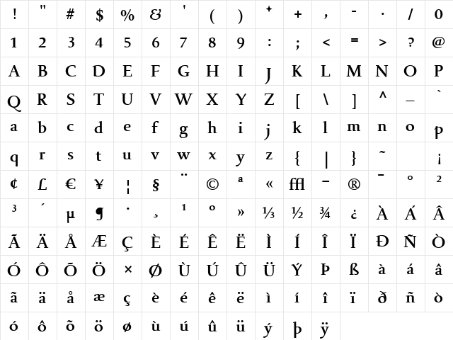 BelenBold Regular  glyph index