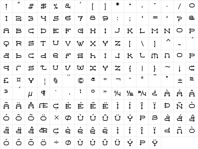 Belter ITC Regular  glyph index