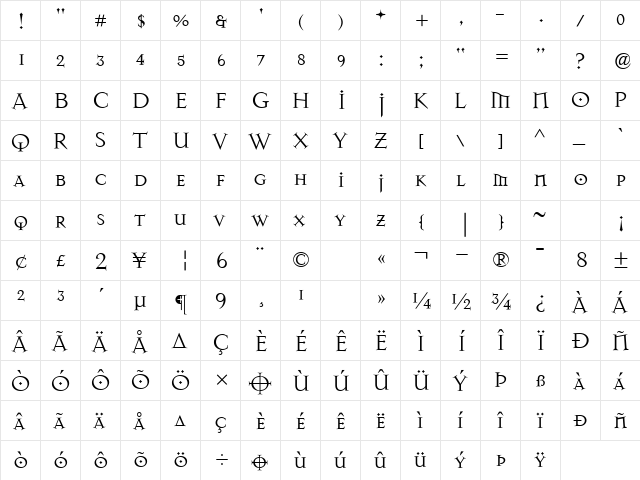MansonAlternate Medium  glyph index