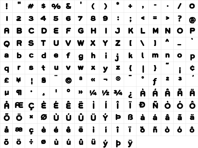 Grover Heavy Regular  glyph index