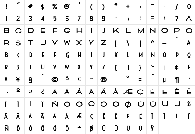 CassandraEF Bold  glyph index