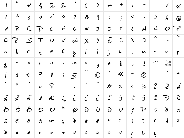 LEHN040 Regular  glyph index