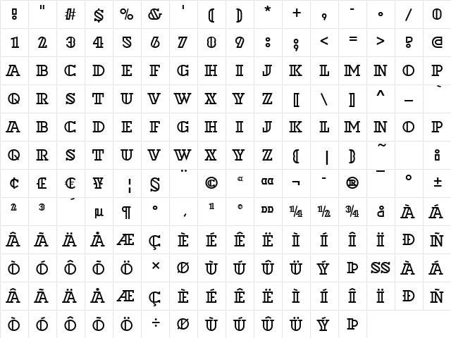 Delano-Outline Regular  glyph index