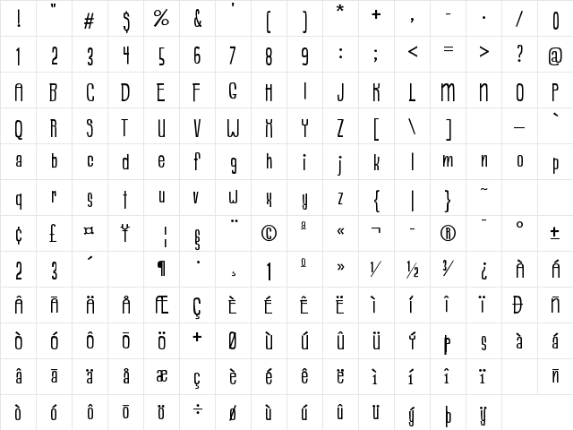 Borlogs Regular  glyph index