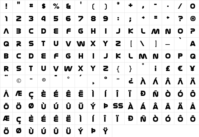 Nasalization Heavy Regular  glyph index
