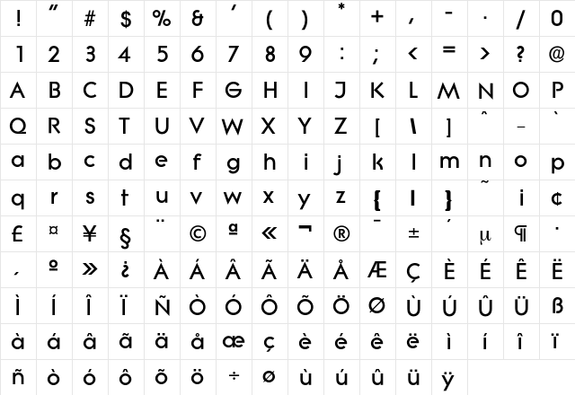 Litera-Heavy Regular  glyph index