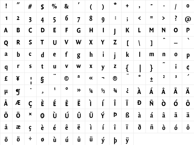 QuadraatSansCon Bold  glyph index