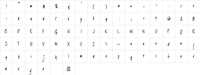 joeHand Regular  glyph index