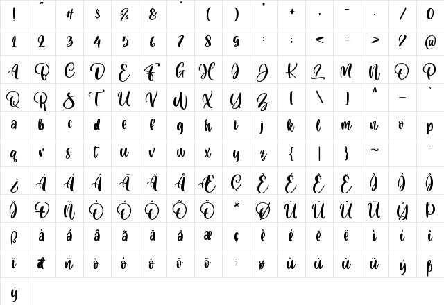Cuteness Persimmon Regular  glyph index