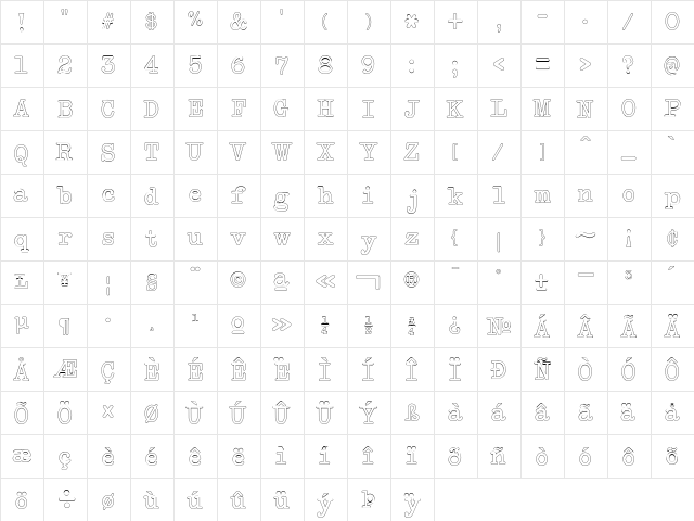 NeoBulletin Outline Regular  glyph index