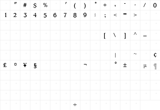 KingsrowMediumTab Roman  glyph index