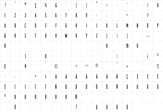 RRRaleighGothicMediumCond Roman  glyph index