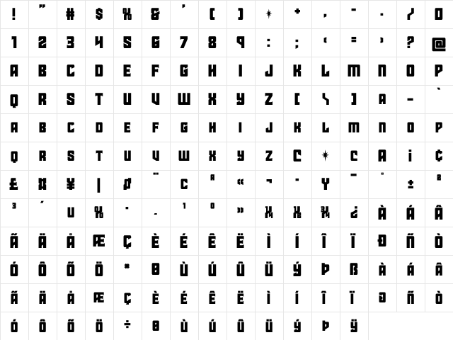 Star Guard Regular  glyph index