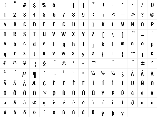 Lennox ITC Medium  glyph index