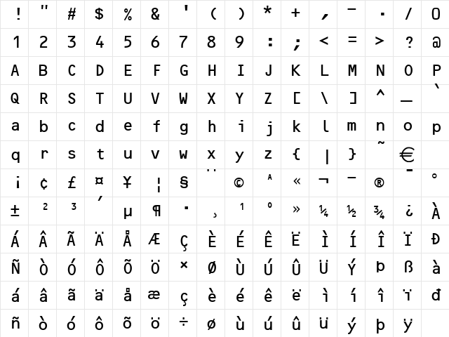 OpticalB Normal  glyph index
