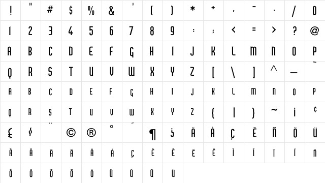 Harlow Regular  glyph index