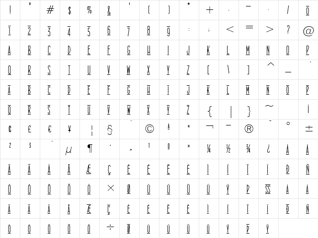 ConcursoItalian BTN Lined Cn Regular  glyph index