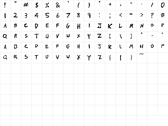 John's 1000 Hurts Regular  glyph index