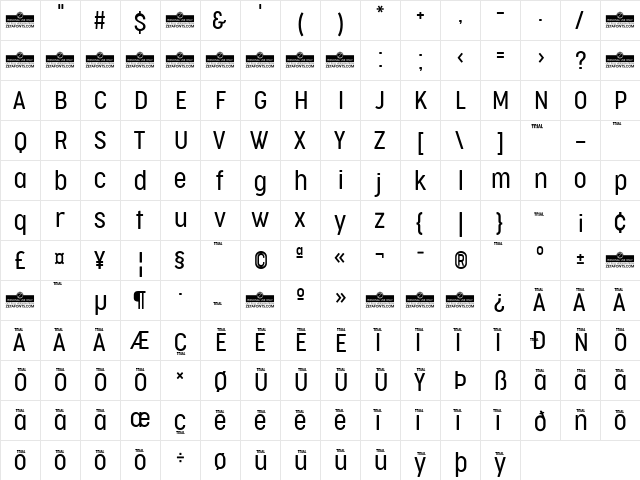 Cocogoose Condensed Trial Light  glyph index