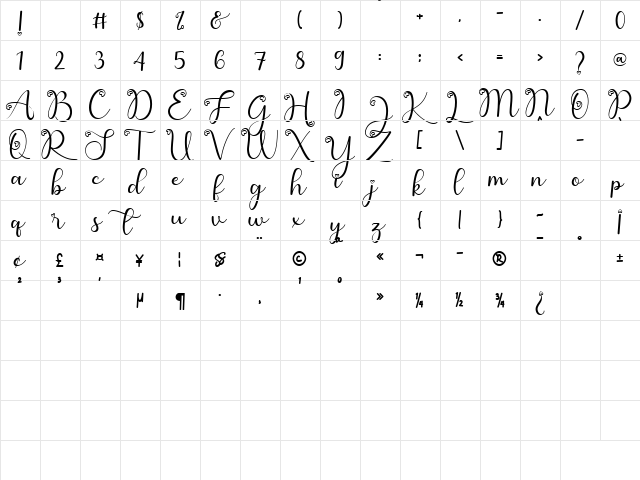 Cute Butterfly Regular  glyph index
