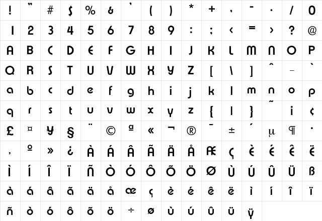 Expressa-DemiBold Regular  glyph index