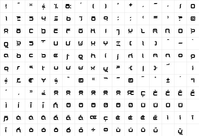 Doris Orange Regular  glyph index