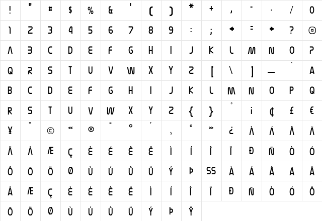 Nasalization Condensed Light Regular  glyph index