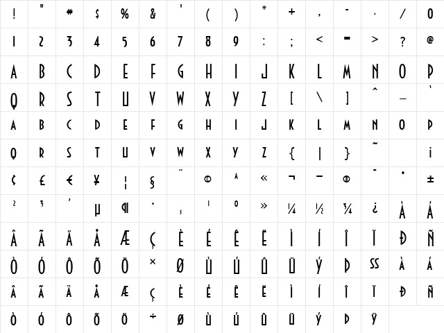 GuestCheck Regular  glyph index