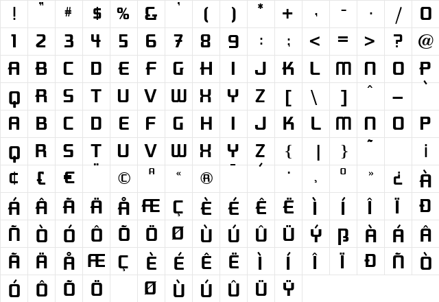 WalcottGothic Sunset  glyph index