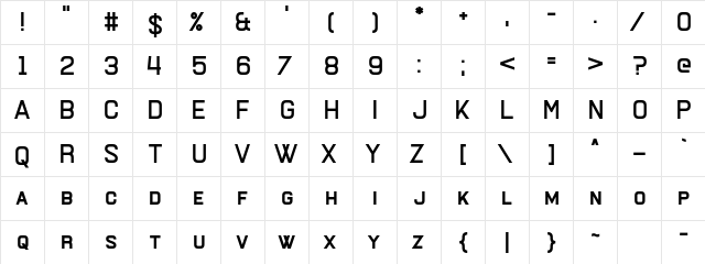 Bathrind Regular  glyph index