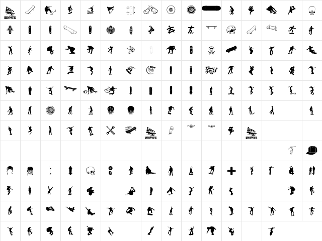 SKATE Regular  glyph index