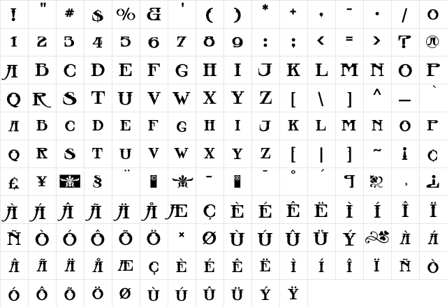 Castaway Solid v2 Regular  glyph index