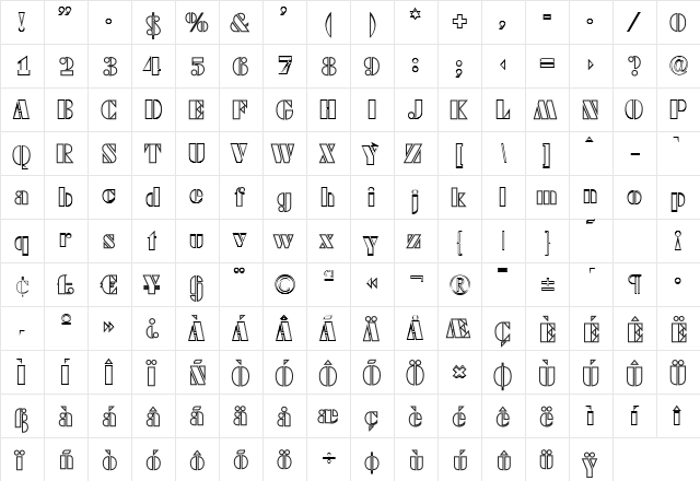 WendyBeckerOpenOutline Regular  glyph index