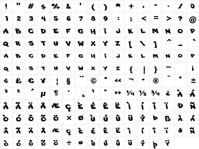 Little Piggy BTN Wide Backslant Regular  glyph index