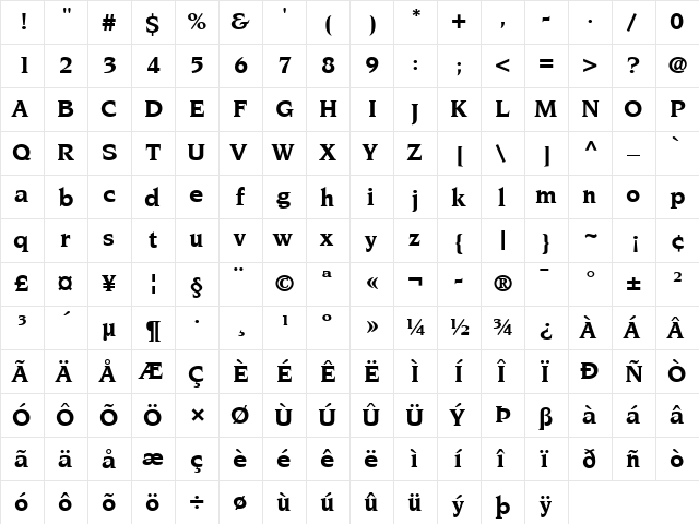 Novarese LT Book Bold  glyph index